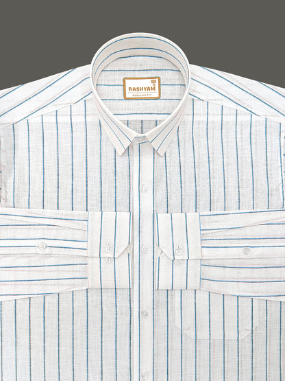 Arezzo Italian Premium Linen Blue With Black Mix Line Formal Shirt For Men