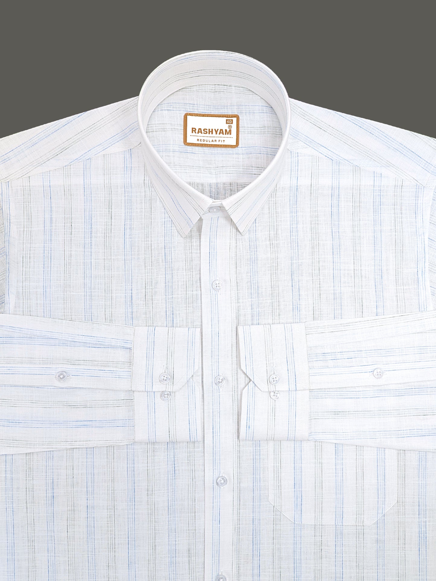 Rashyam Genoa Premium Linen Cotton Blue with Black Multi Stipe Formal Shirt
