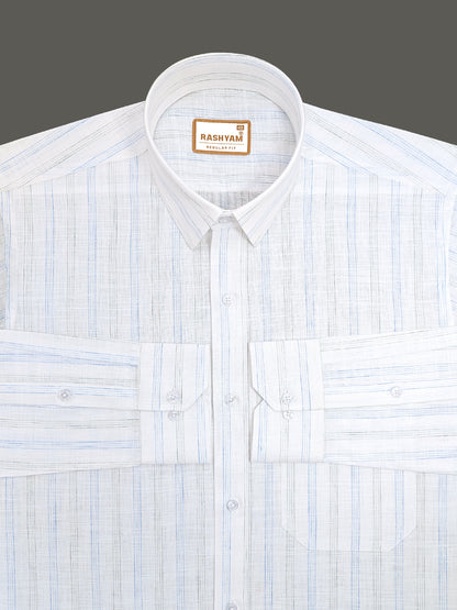 Rashyam Genoa Premium Linen Cotton Blue with Black Multi Stipe Formal Shirt