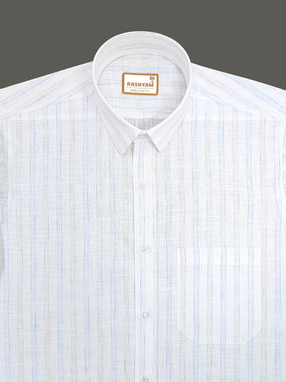 Rashyam Genoa Premium Linen Cotton Blue with Black Multi Stipe Formal Shirt