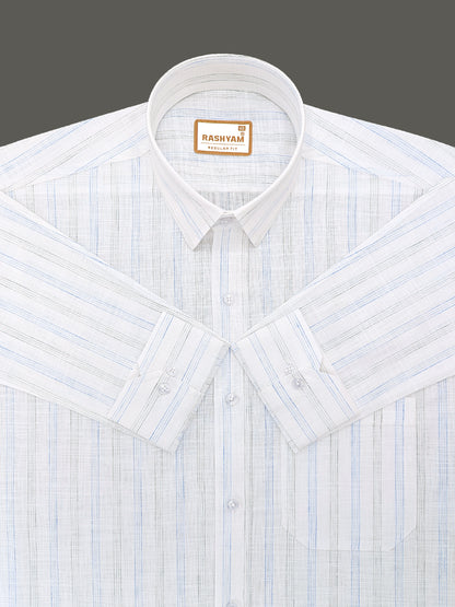 Rashyam Genoa Premium Linen Cotton Blue with Black Multi Stipe Formal Shirt