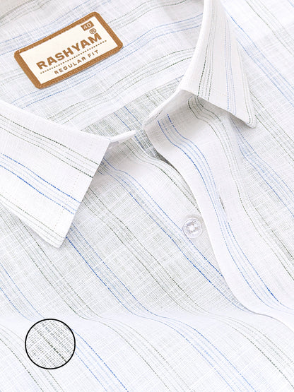 Rashyam Genoa Premium Linen Cotton Blue with Black Multi Stipe Formal Shirt