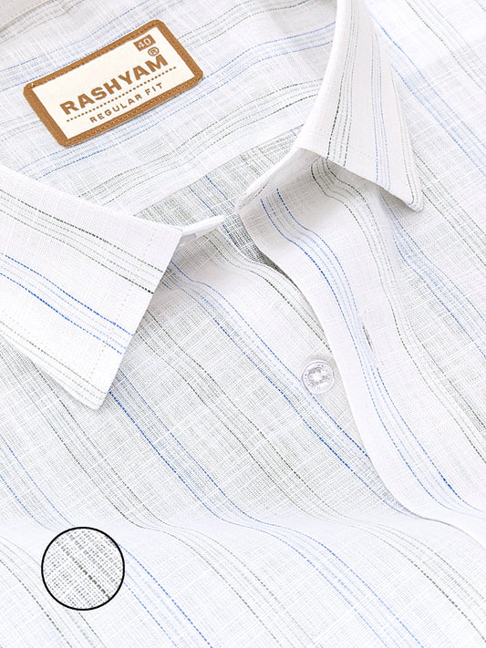 Rashyam Genoa Premium Linen Cotton Blue with Black Multi Stipe Formal Shirt