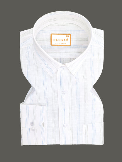 Rashyam Genoa Premium Linen Cotton Blue with Black Multi Stipe Formal Shirt