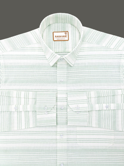 Rashyam Luxurious Linen Cotton Ice Green Stripe Formal Shirt