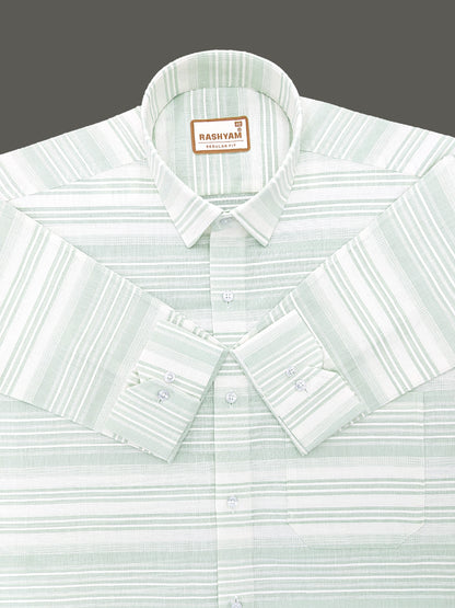 Rashyam Luxurious Linen Cotton Ice Green Stripe Formal Shirt