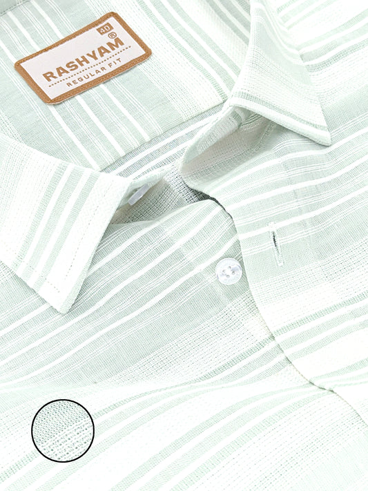 Rashyam Luxurious Linen Cotton Ice Green Stripe Formal Shirt