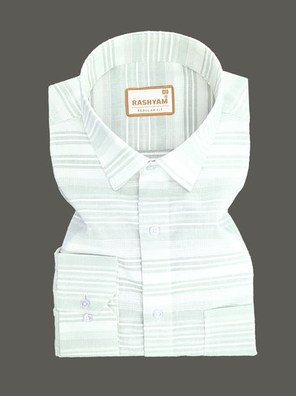 Rashyam Luxurious Linen Cotton Ice Green Stripe Formal Shirt