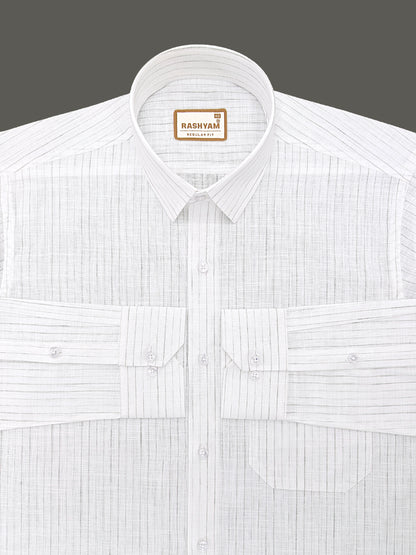 Rashyam Genoa Premium Linen Cotton Greyish Multi Stripe Formal Shirt