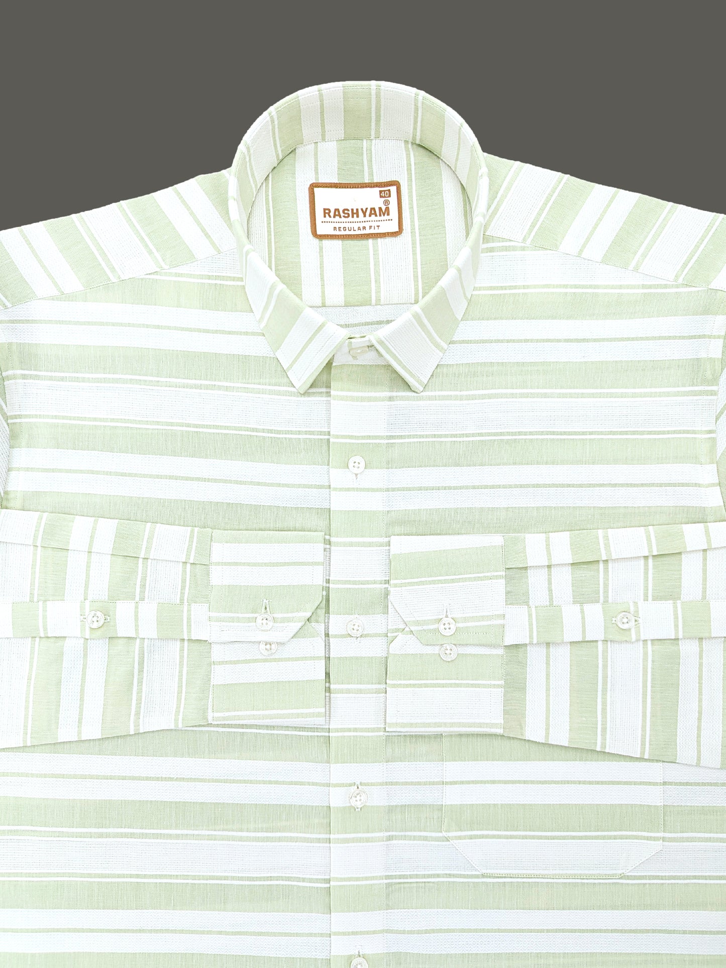 Rashyam Luxurious Linen Cotton Pistachio Green Stripe Formal Shirt