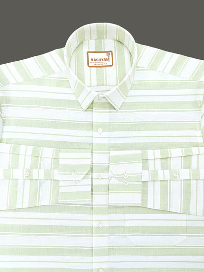 Rashyam Luxurious Linen Cotton Pistachio Green Stripe Formal Shirt