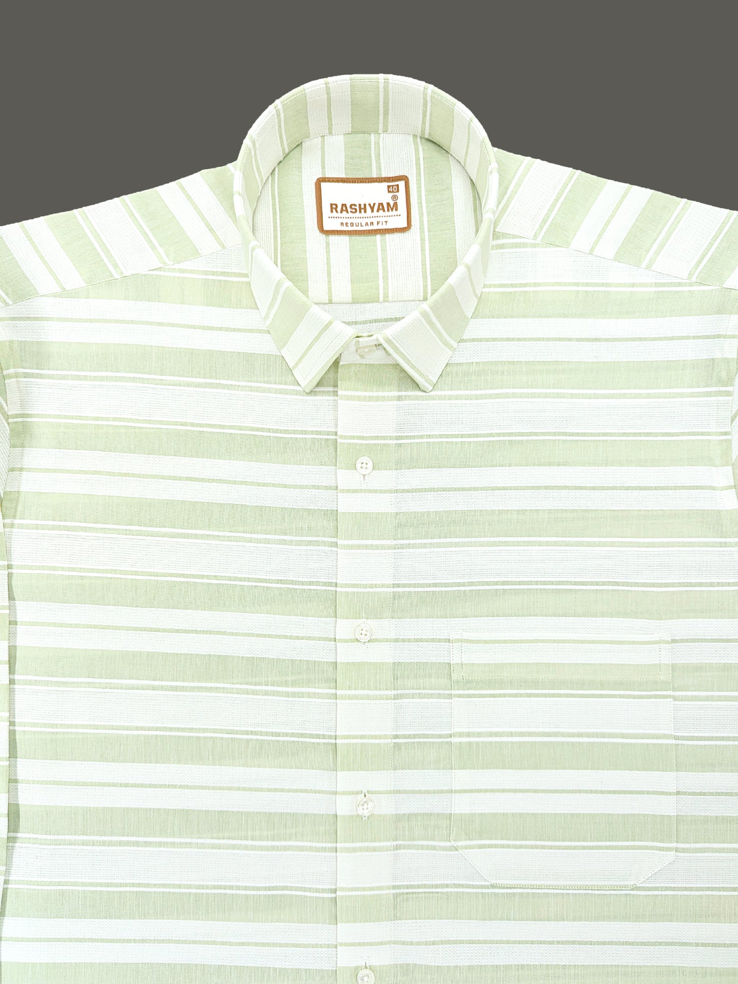 Rashyam Luxurious Linen Cotton Pistachio Green Stripe Formal Shirt