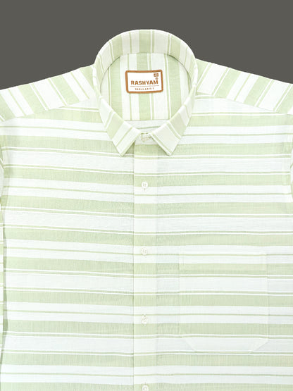 Rashyam Luxurious Linen Cotton Pistachio Green Stripe Formal Shirt