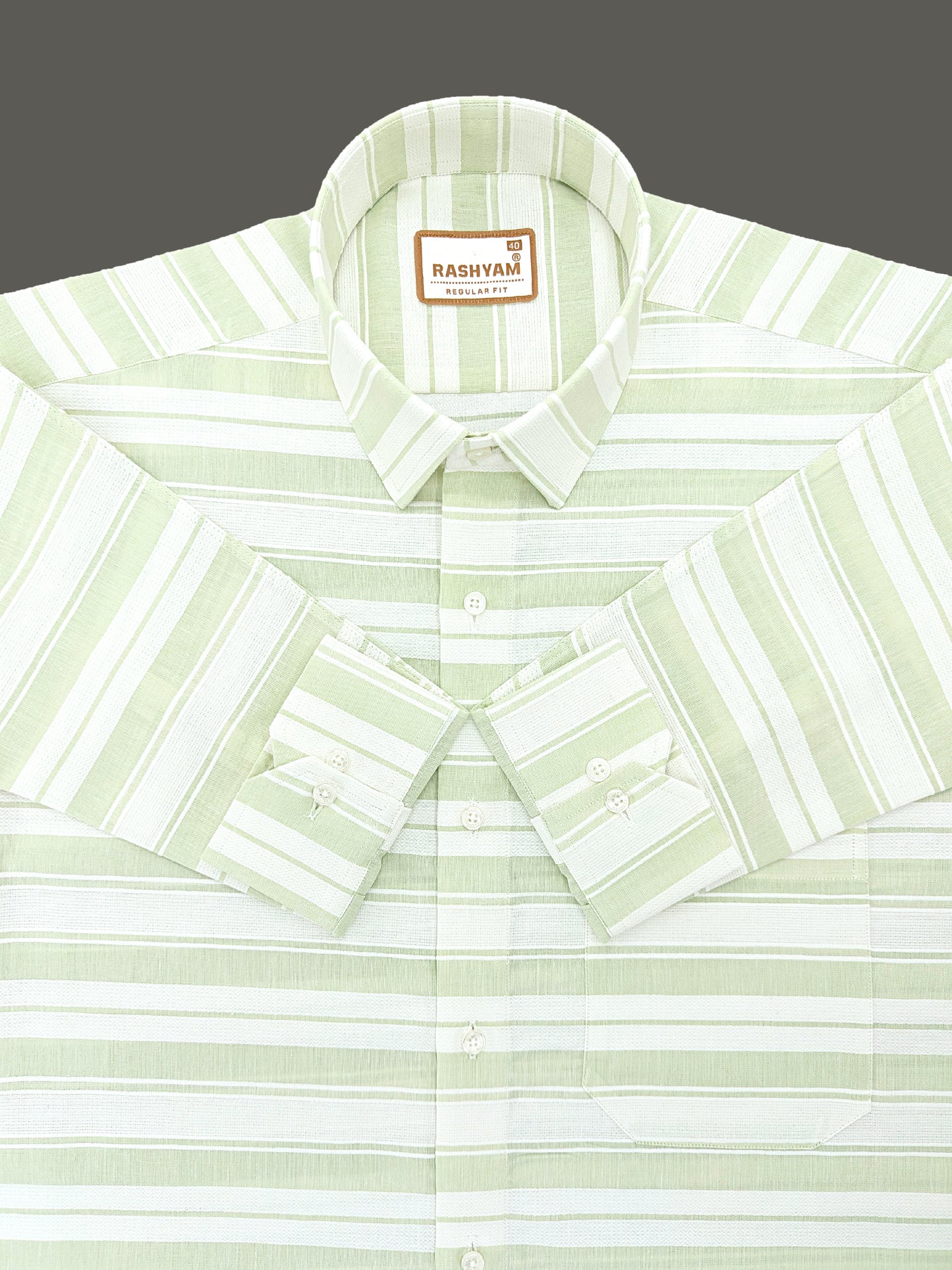 Rashyam Luxurious Linen Cotton Pistachio Green Stripe Formal Shirt