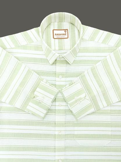 Rashyam Luxurious Linen Cotton Pistachio Green Stripe Formal Shirt