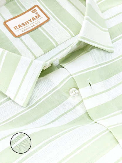 Rashyam Luxurious Linen Cotton Pistachio Green Stripe Formal Shirt