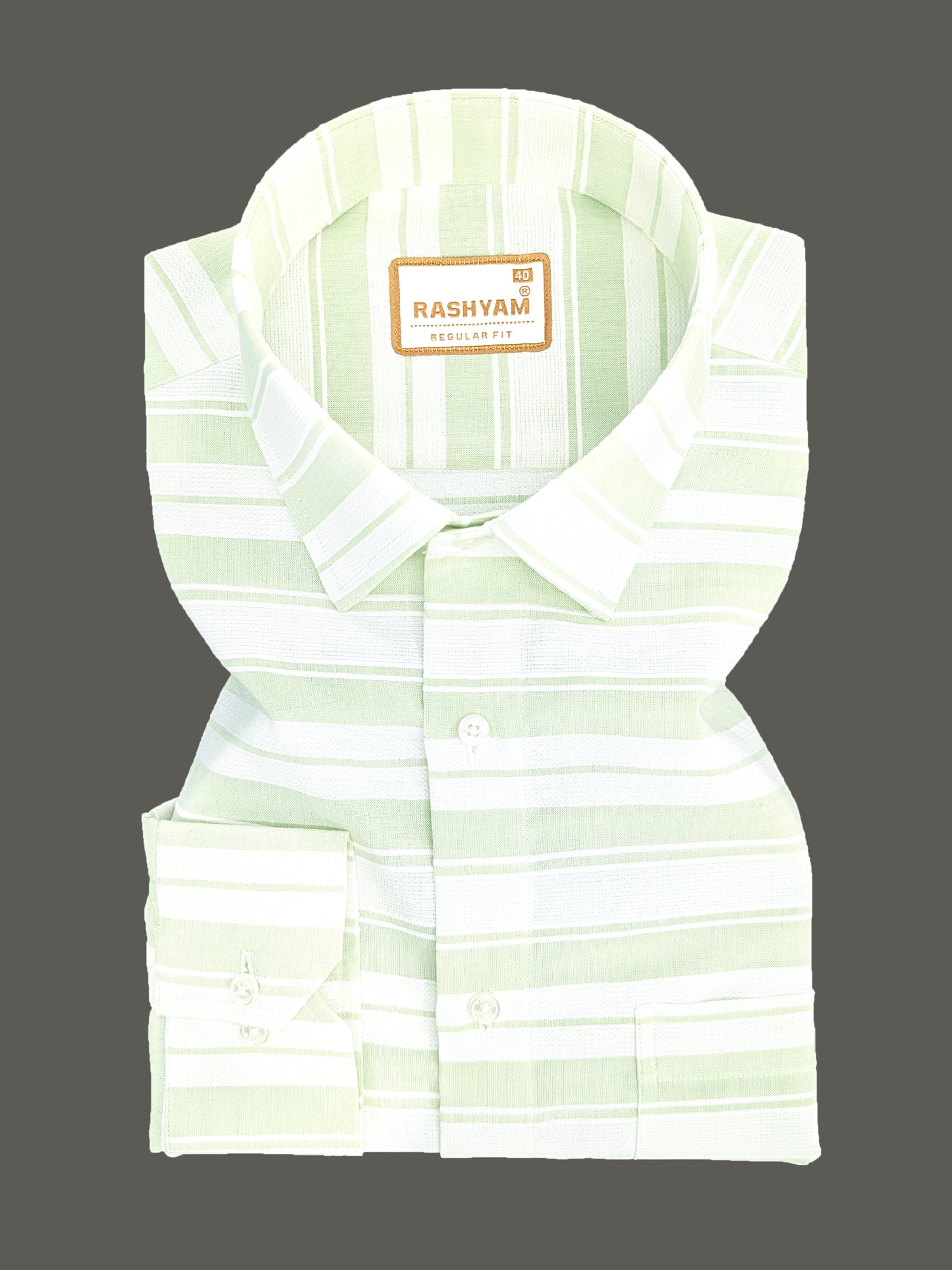 Rashyam Luxurious Linen Cotton Pistachio Green Stripe Formal Shirt