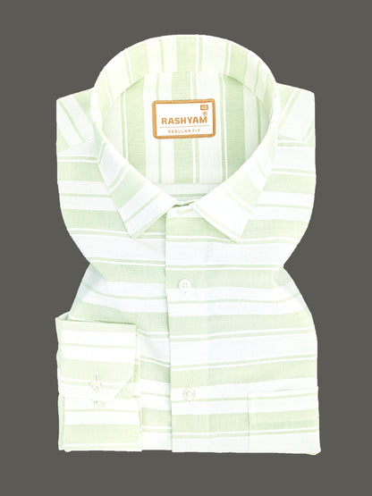 Rashyam Luxurious Linen Cotton Pistachio Green Stripe Formal Shirt