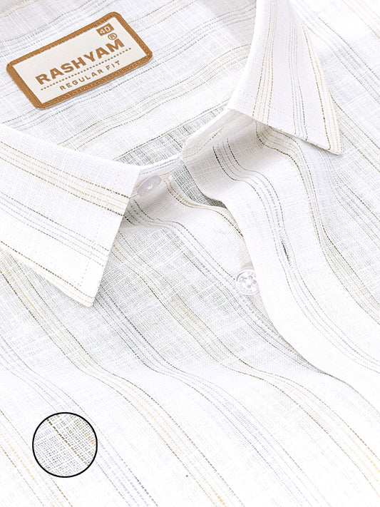 Rashyam Genoa Premium Linen Cotton Brown with Black Multi Stipe Formal Shirt