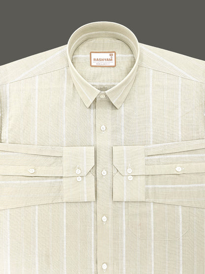 Rashyam Genoa Premium Linen Cotton White Design On Brown Formal Shirt
