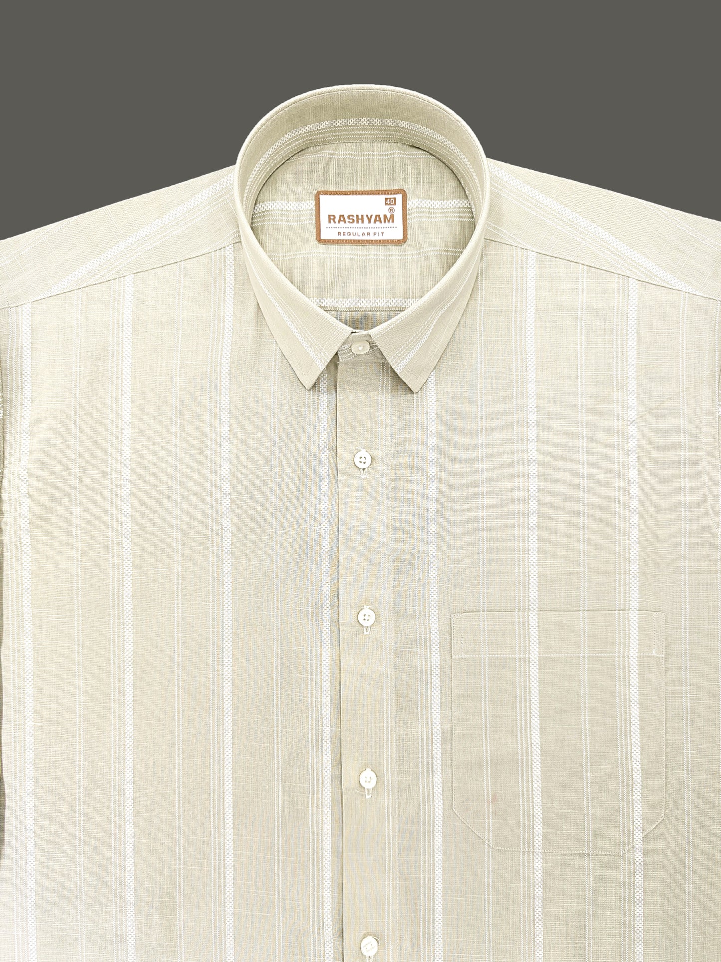 Rashyam Genoa Premium Linen Cotton White Design On Brown Formal Shirt