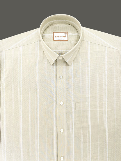 Rashyam Genoa Premium Linen Cotton White Design On Brown Formal Shirt