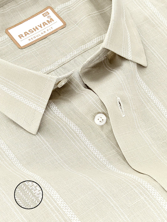Rashyam Genoa Premium Linen Cotton White Design On Brown Formal Shirt