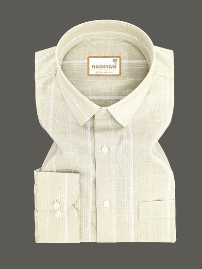 Rashyam Genoa Premium Linen Cotton White Design On Brown Formal Shirt
