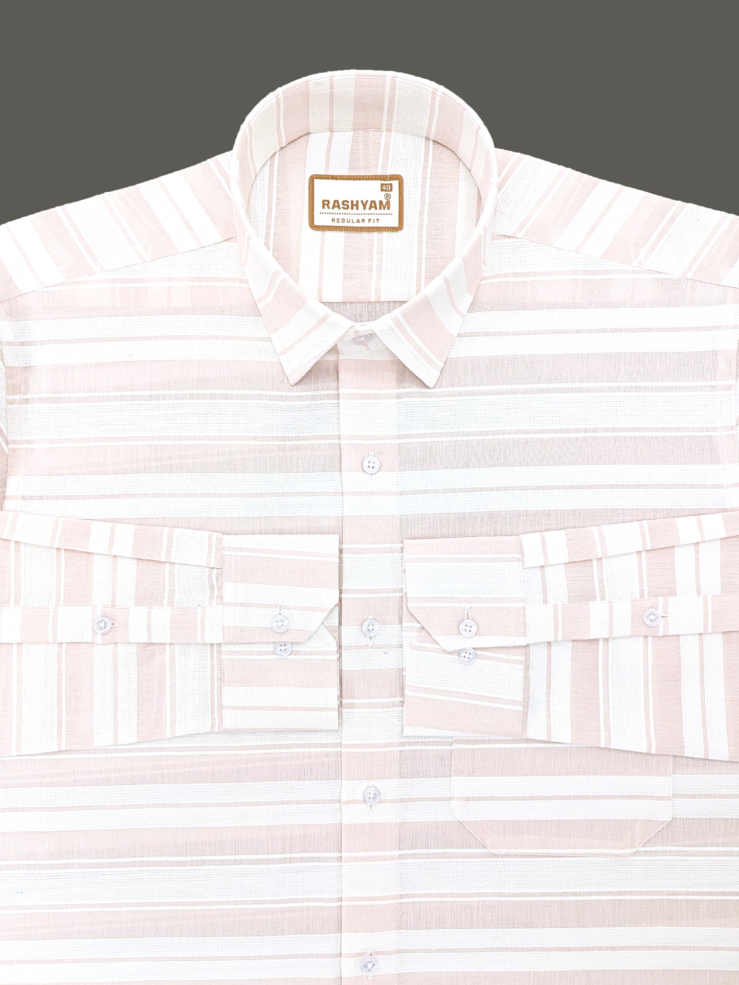 Rashyam Luxurious Linen Cotton Light Peach Stripe Formal Shirt