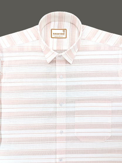 Rashyam Luxurious Linen Cotton Light Peach Stripe Formal Shirt
