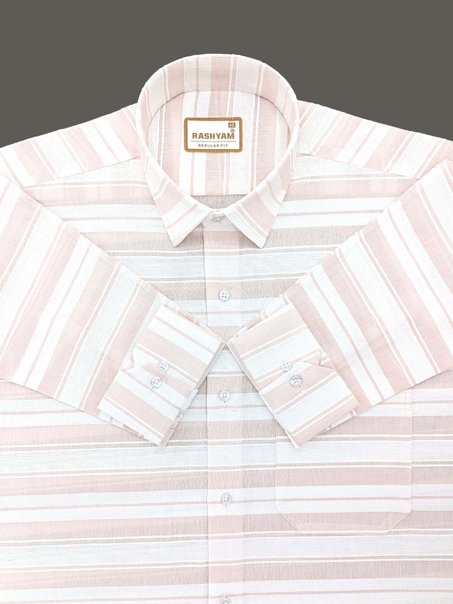 Rashyam Luxurious Linen Cotton Light Peach Stripe Formal Shirt