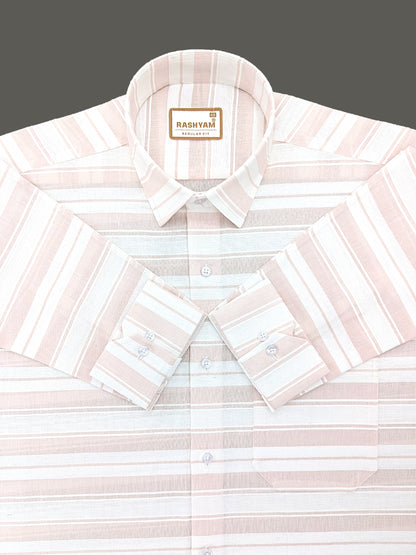 Rashyam Luxurious Linen Cotton Light Peach Stripe Formal Shirt