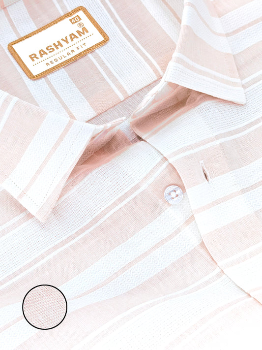 Rashyam Luxurious Linen Cotton Light Peach Stripe Formal Shirt
