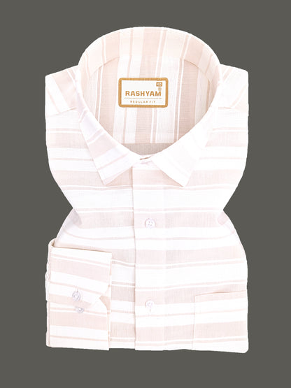 Rashyam Luxurious Linen Cotton Light Peach Stripe Formal Shirt