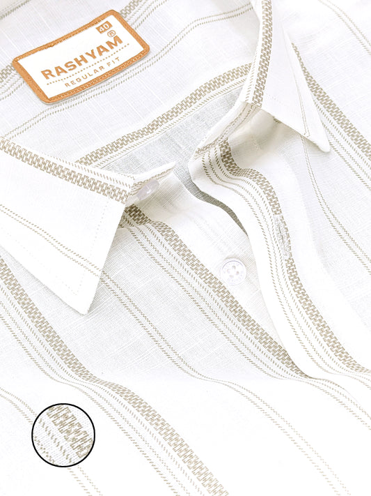 Rashyam Genoa Premium Linen Cotton Brown Designer White Formal Shirt