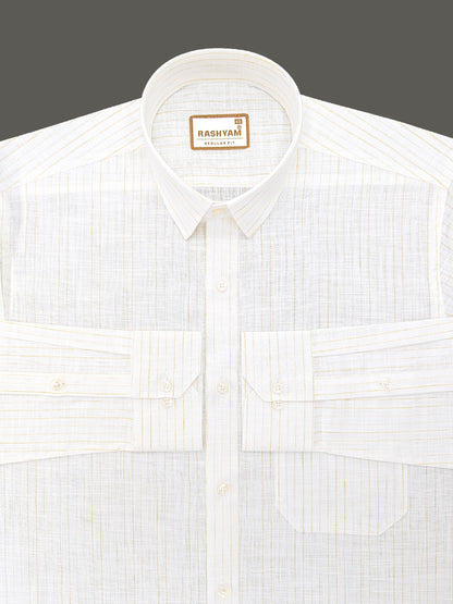 Rashyam Genoa Premium Linen Cotton Yellowish Multi Stripe Formal Shirt