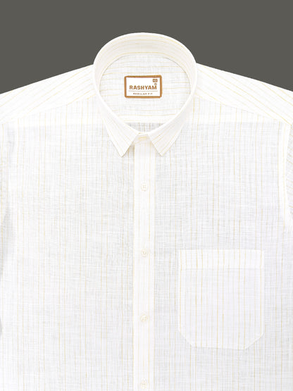 Rashyam Genoa Premium Linen Cotton Yellowish Multi Stripe Formal Shirt