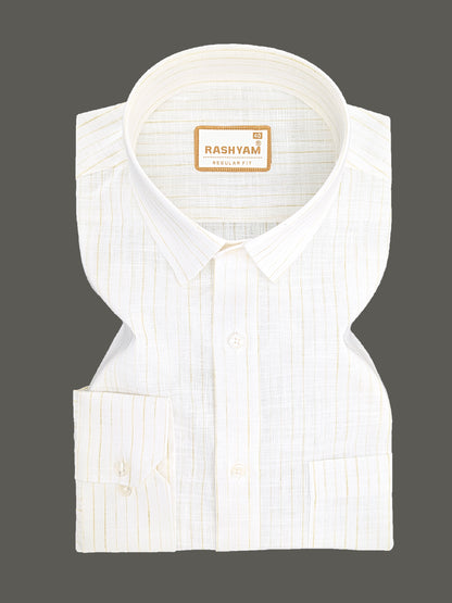 Rashyam Genoa Premium Linen Cotton Yellowish Multi Stripe Formal Shirt