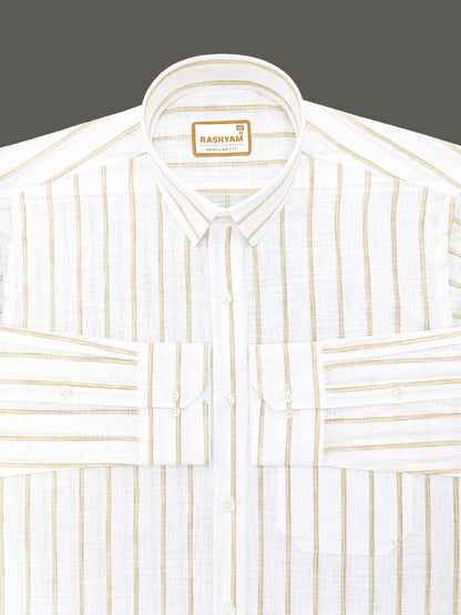 Rashyam Genoa Premium Linen Cotton Brown Classic Stripe Formal Shirt