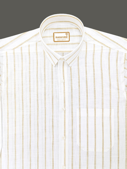 Rashyam Genoa Premium Linen Cotton Brown Classic Stripe Formal Shirt