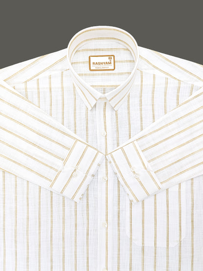 Rashyam Genoa Premium Linen Cotton Brown Classic Stripe Formal Shirt