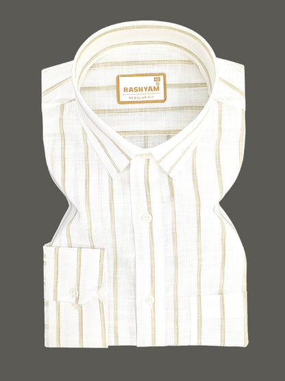 Rashyam Genoa Premium Linen Cotton Brown Classic Stripe Formal Shirt