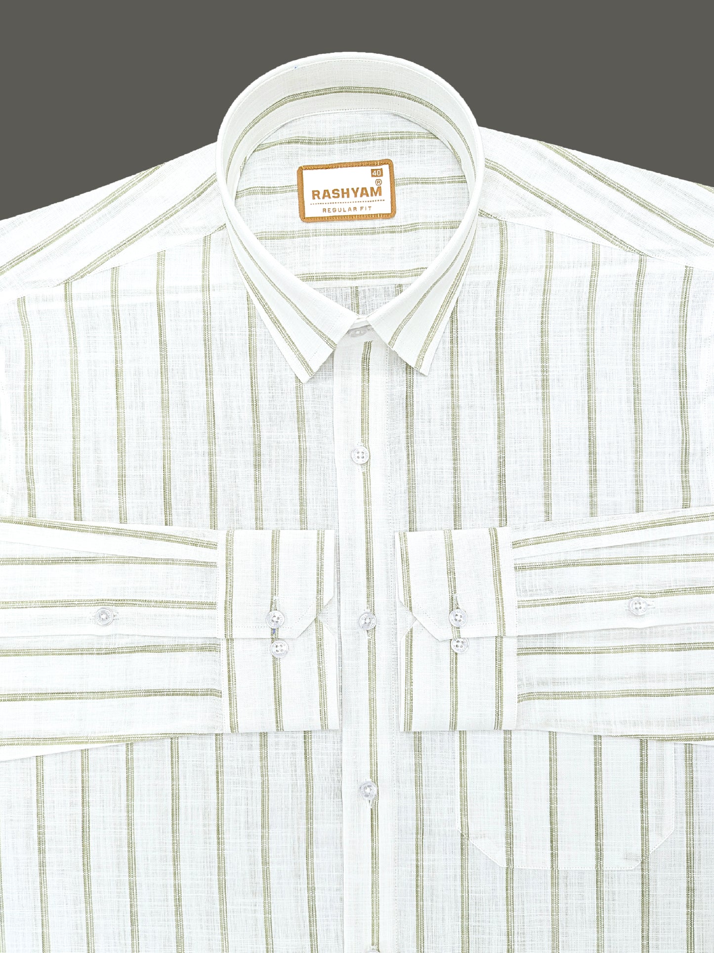 Rashyam Genoa Premium Linen Cotton Olive Green Classic Striped Formal Shirt