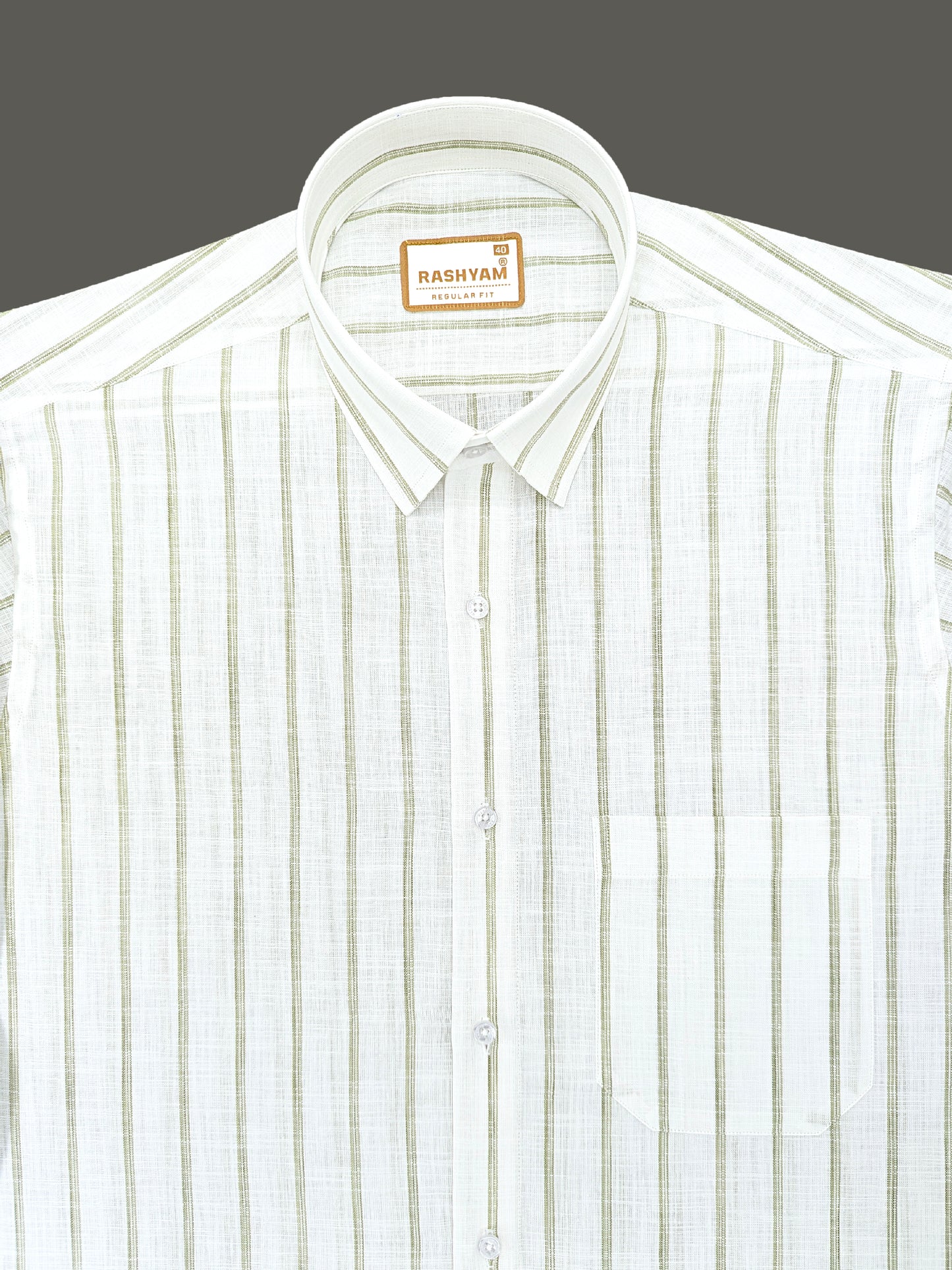Rashyam Genoa Premium Linen Cotton Olive Green Classic Striped Formal Shirt