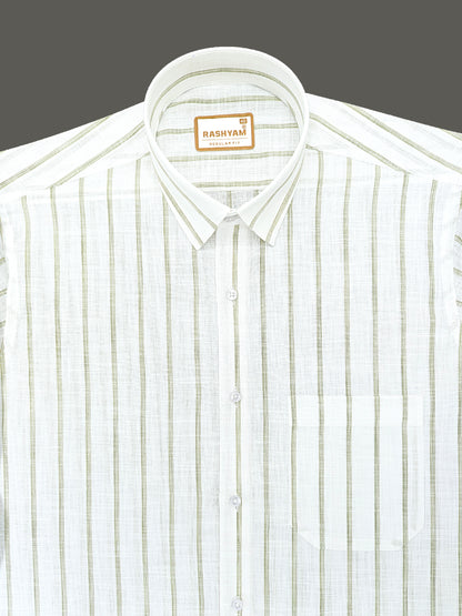Rashyam Genoa Premium Linen Cotton Olive Green Classic Striped Formal Shirt