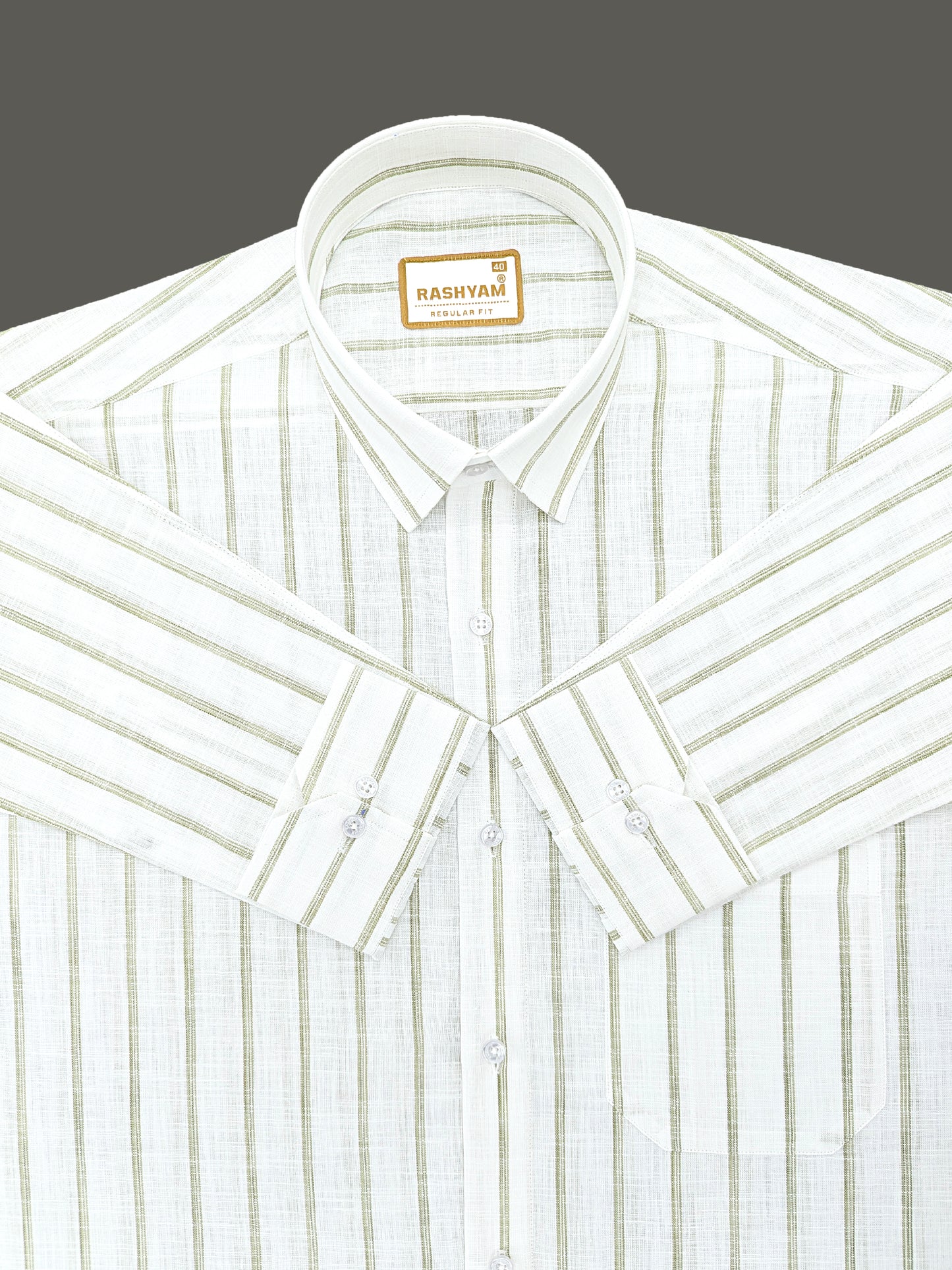 Rashyam Genoa Premium Linen Cotton Olive Green Classic Striped Formal Shirt