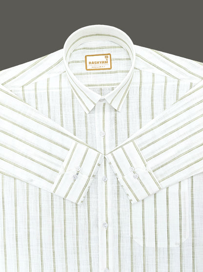 Rashyam Genoa Premium Linen Cotton Olive Green Classic Striped Formal Shirt