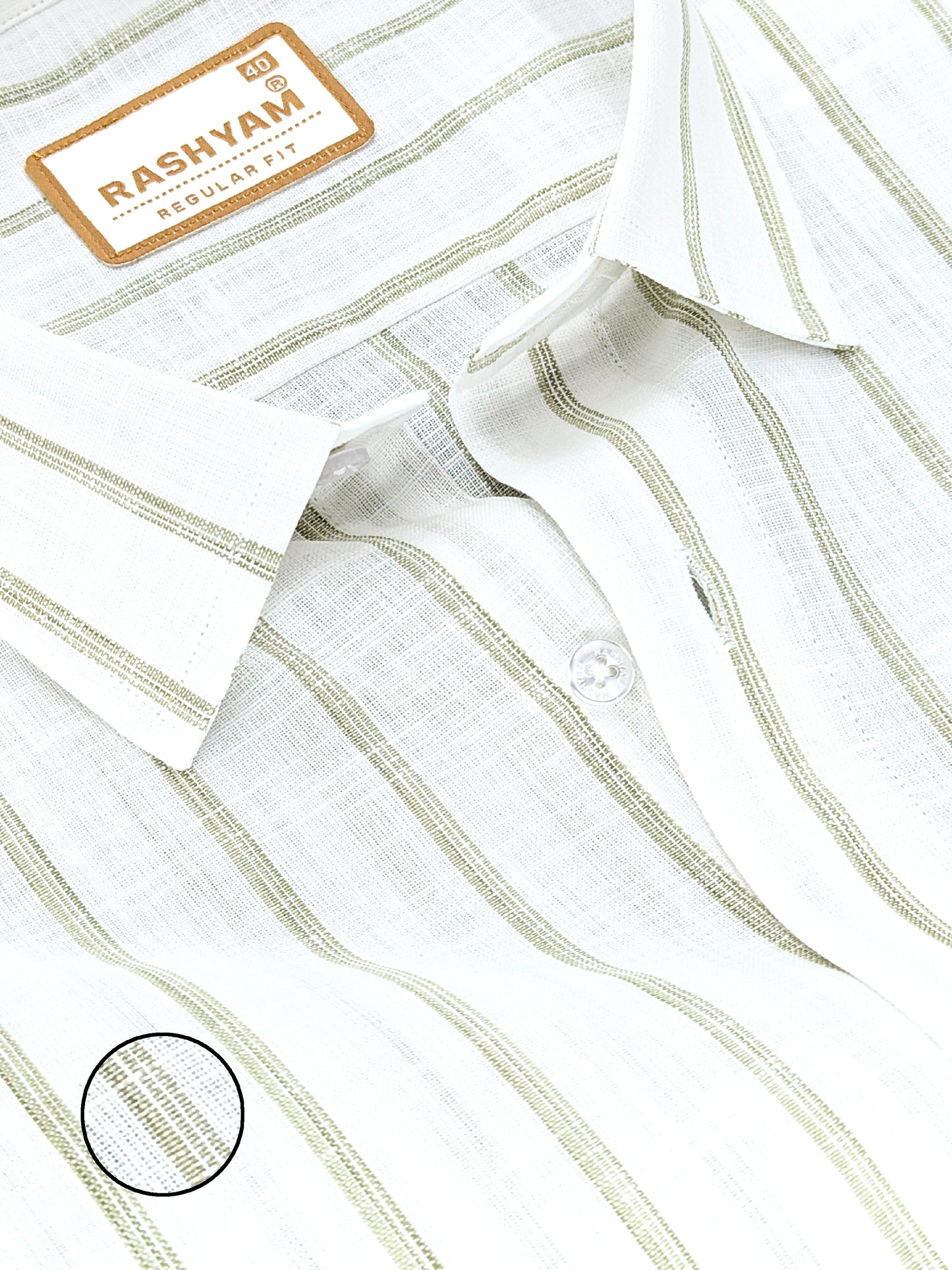 Rashyam Genoa Premium Linen Cotton Olive Green Classic Striped Formal Shirt