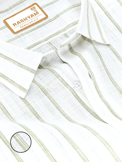 Rashyam Genoa Premium Linen Cotton Olive Green Classic Striped Formal Shirt