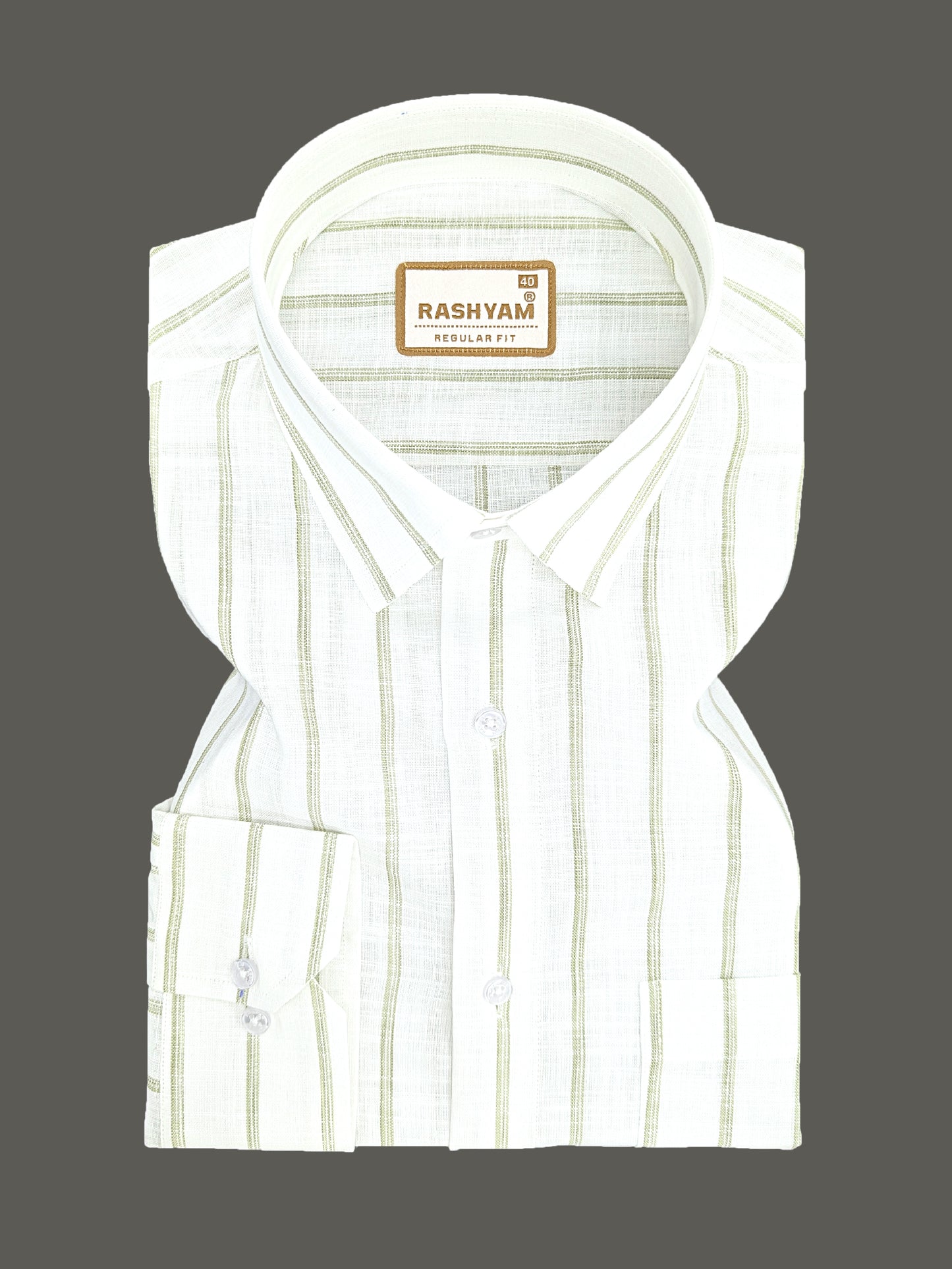 Rashyam Genoa Premium Linen Cotton Olive Green Classic Striped Formal Shirt